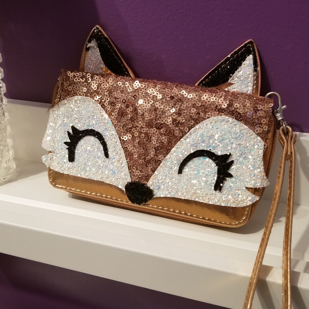 Sequined Fox Wristlet
